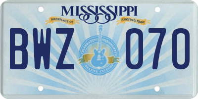 MS license plate BWZ070
