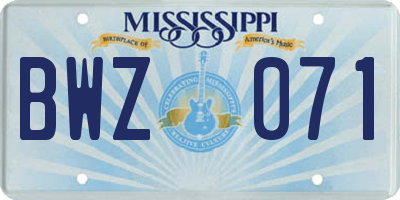 MS license plate BWZ071