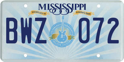 MS license plate BWZ072