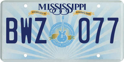 MS license plate BWZ077
