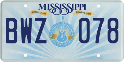 MS license plate BWZ078