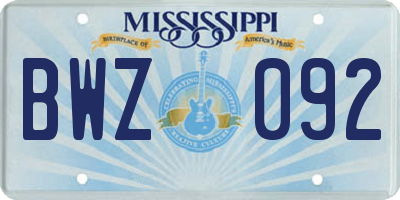 MS license plate BWZ092