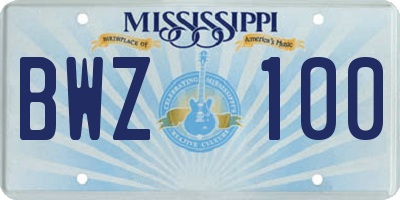 MS license plate BWZ100