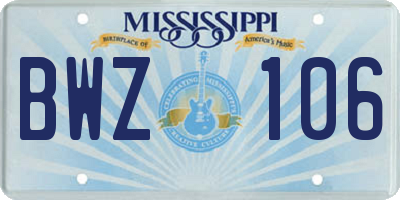 MS license plate BWZ106