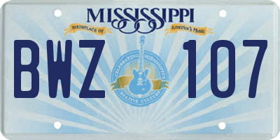 MS license plate BWZ107