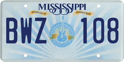 MS license plate BWZ108