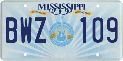 MS license plate BWZ109