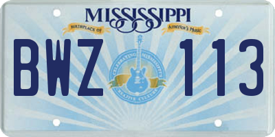 MS license plate BWZ113