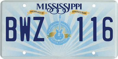 MS license plate BWZ116