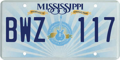 MS license plate BWZ117