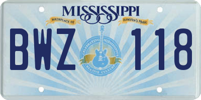 MS license plate BWZ118