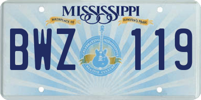 MS license plate BWZ119