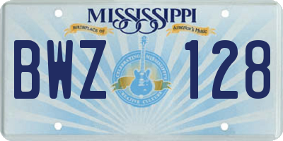 MS license plate BWZ128