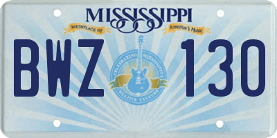 MS license plate BWZ130
