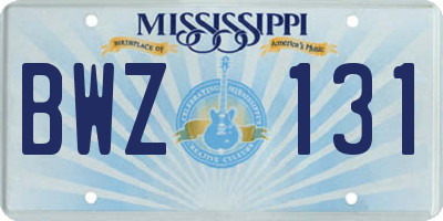 MS license plate BWZ131