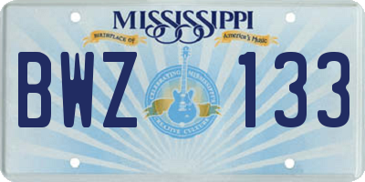 MS license plate BWZ133