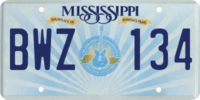 MS license plate BWZ134