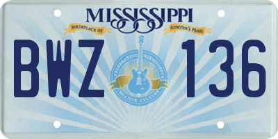 MS license plate BWZ136