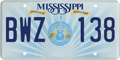 MS license plate BWZ138