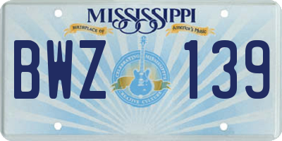 MS license plate BWZ139
