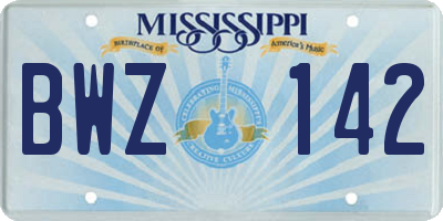 MS license plate BWZ142