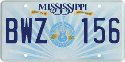 MS license plate BWZ156