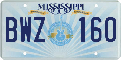 MS license plate BWZ160