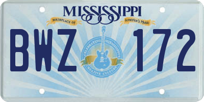 MS license plate BWZ172