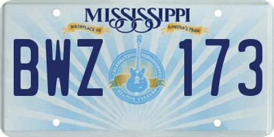 MS license plate BWZ173