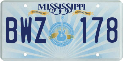 MS license plate BWZ178