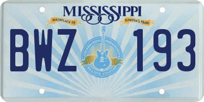 MS license plate BWZ193