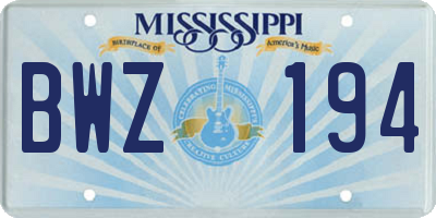 MS license plate BWZ194