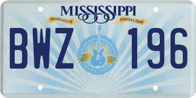 MS license plate BWZ196