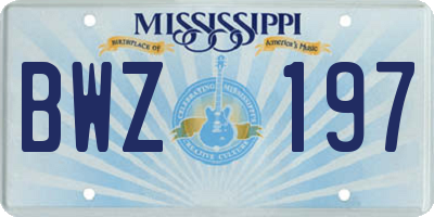 MS license plate BWZ197