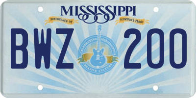 MS license plate BWZ200