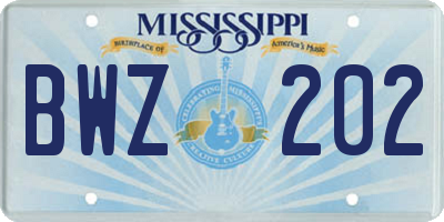 MS license plate BWZ202