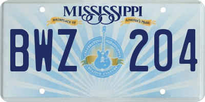 MS license plate BWZ204