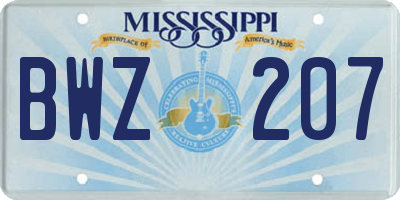 MS license plate BWZ207