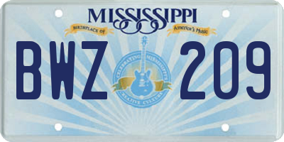 MS license plate BWZ209