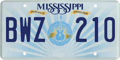MS license plate BWZ210