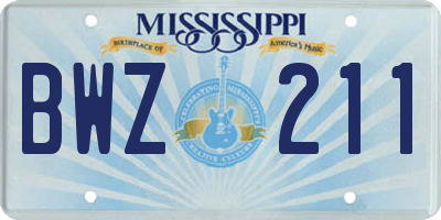 MS license plate BWZ211