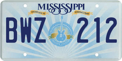 MS license plate BWZ212