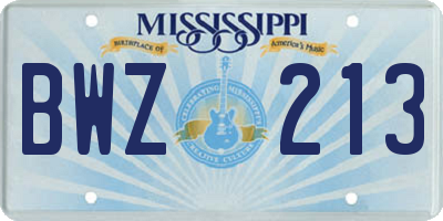 MS license plate BWZ213