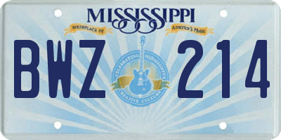 MS license plate BWZ214