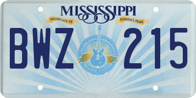 MS license plate BWZ215