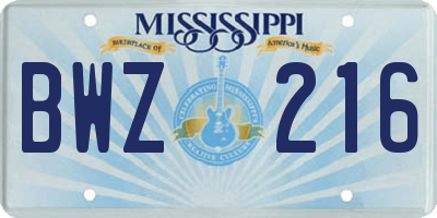 MS license plate BWZ216