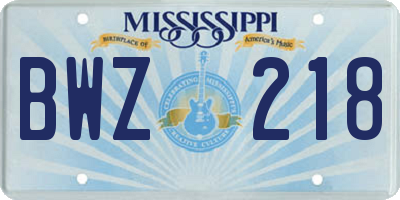 MS license plate BWZ218