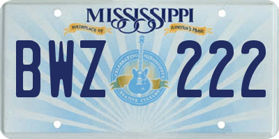 MS license plate BWZ222