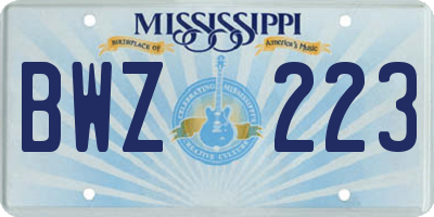 MS license plate BWZ223