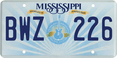 MS license plate BWZ226